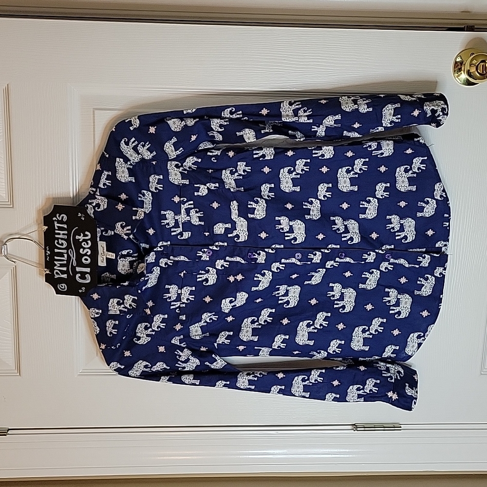 Red Camel Elephant Print Blouse Small New Long Sleeve